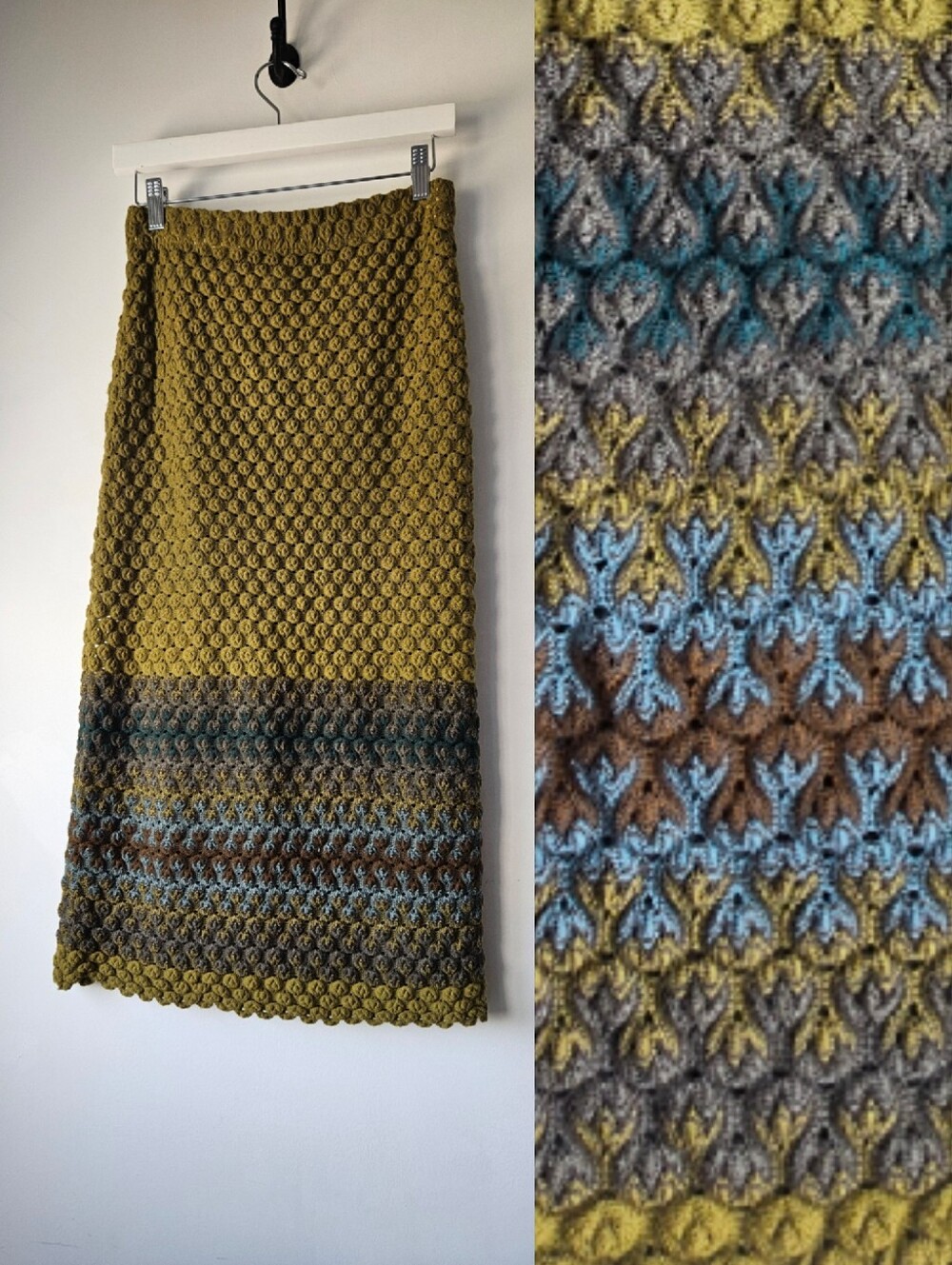 Gragera Zarzo Handmade Crochet Cluster Stitch Patterned Long Skirt In Olive